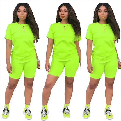 Women Two Pieces Sets Summer Tracksuits Short Sleeve Tops+Jogger Shorts  Fitness Outfit GL5263