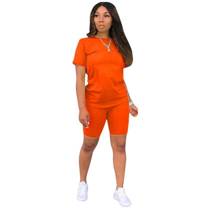 Women Two Pieces Sets Summer Tracksuits Short Sleeve Tops+Jogger Shorts  Fitness Outfit GL5263