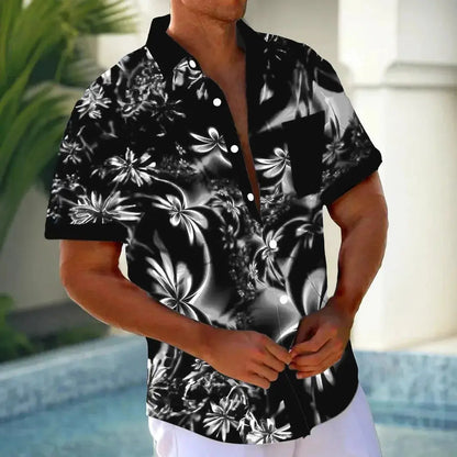 Men's Luminous Floral 3D Digital Print Shirt Hawaiian Style Casual Short Sleeved Top Temu