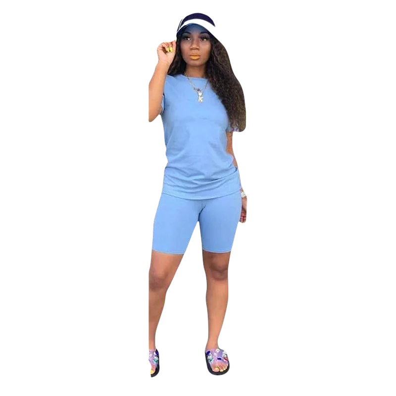 Women Two Pieces Sets Summer Tracksuits Short Sleeve Tops+Jogger Shorts  Fitness Outfit GL5263