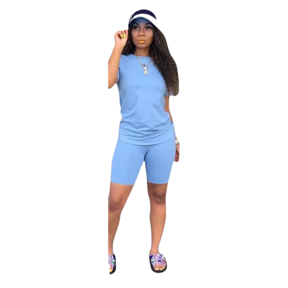 Women Two Pieces Sets Summer Tracksuits Short Sleeve Tops+Jogger Shorts  Fitness Outfit GL5263