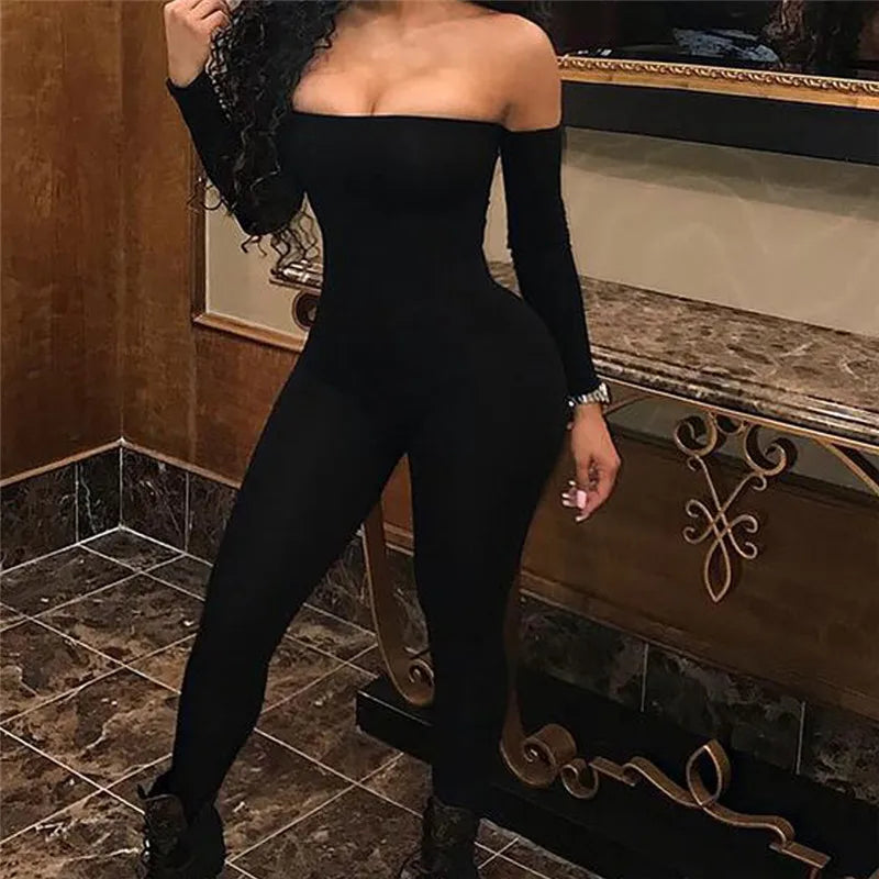 Sexy Women Jumpsuits Ladies Clothes Long Sleeve Off Shoulder Bodycon Playsuit Party Jumpsuit Romper