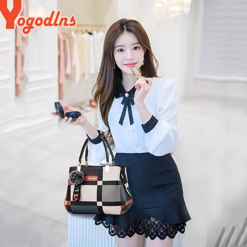 Yogodlns New Luxury Handbag Women Stitching Wild Messenger Designer Brand Plaid Shoulder Ladies Totes