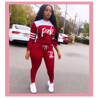 2020 Fashion Pink Letter Print Tracksuits Women Two Piece Set Spring t-shirt Tops and Pants Jogger Set Suits Casual 2pcs Outfits