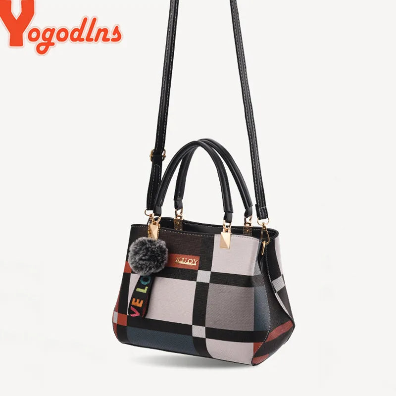 Yogodlns New Luxury Handbag Women Stitching Wild Messenger Designer Brand Plaid Shoulder Ladies Totes