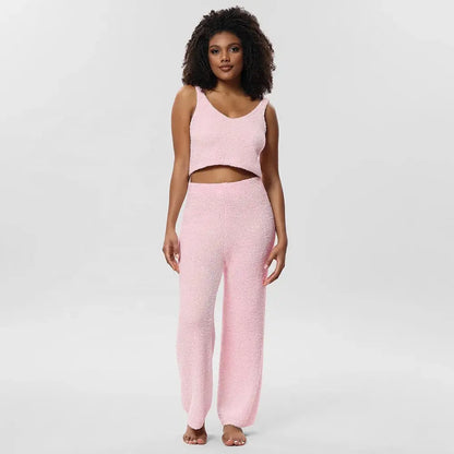Oem Odm Winter Pajamas Sets for Woman Tank Top Vest and Lounge Wear Three Piece Robes Set Camisole  Long Pants Home Wear Chic Le'Meek
