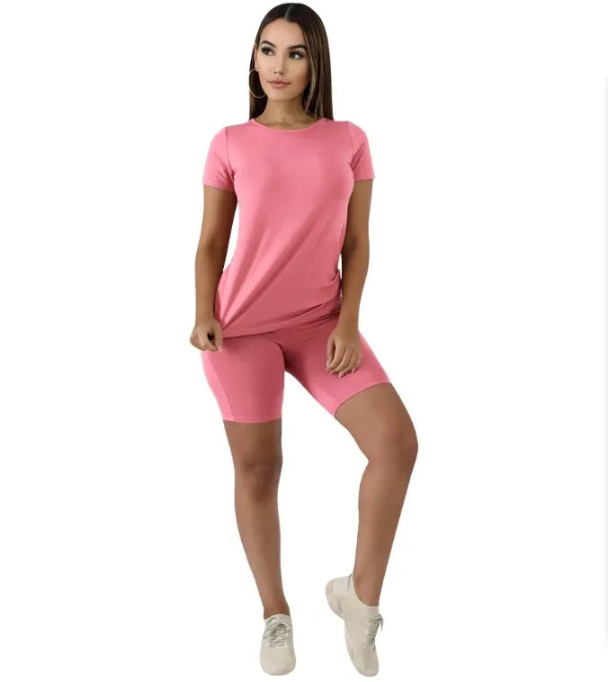 Women Two Pieces Sets Summer Tracksuits Short Sleeve Tops+Jogger Shorts  Fitness Outfit GL5263