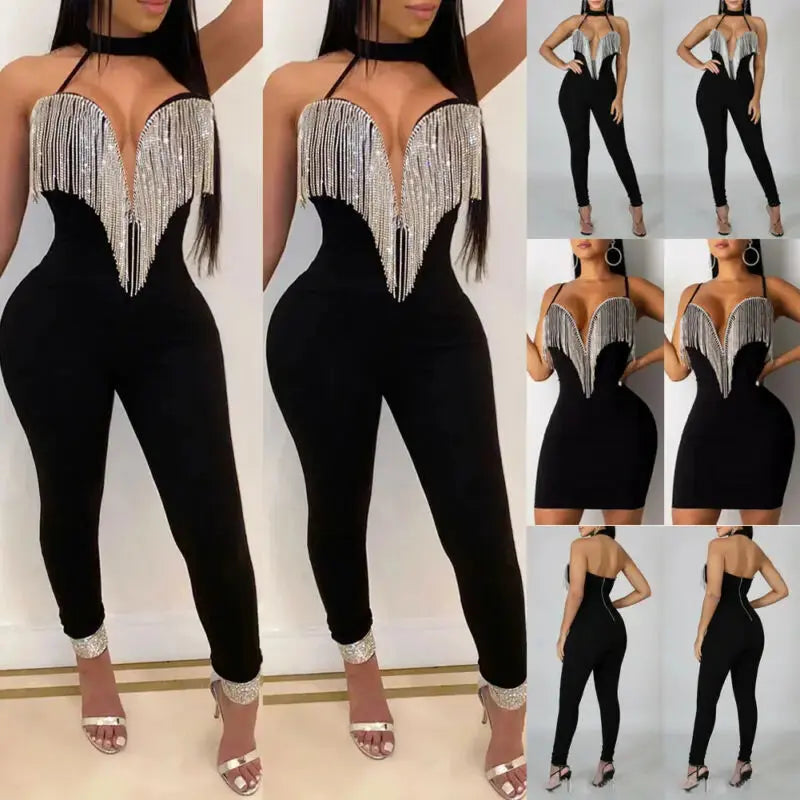 Women Tassels Jumpsuit Romper Spring Autumn Sleeveless V Neck Pants Jumpsuit Clubwear Trousers Outfit Clothes For Female Temu