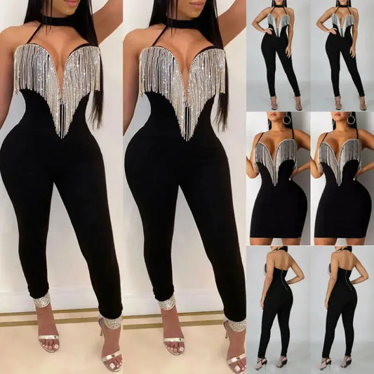 Women Tassels Jumpsuit Romper Spring Autumn Sleeveless V Neck Pants Jumpsuit Clubwear Trousers Outfit Clothes For Female Temu
