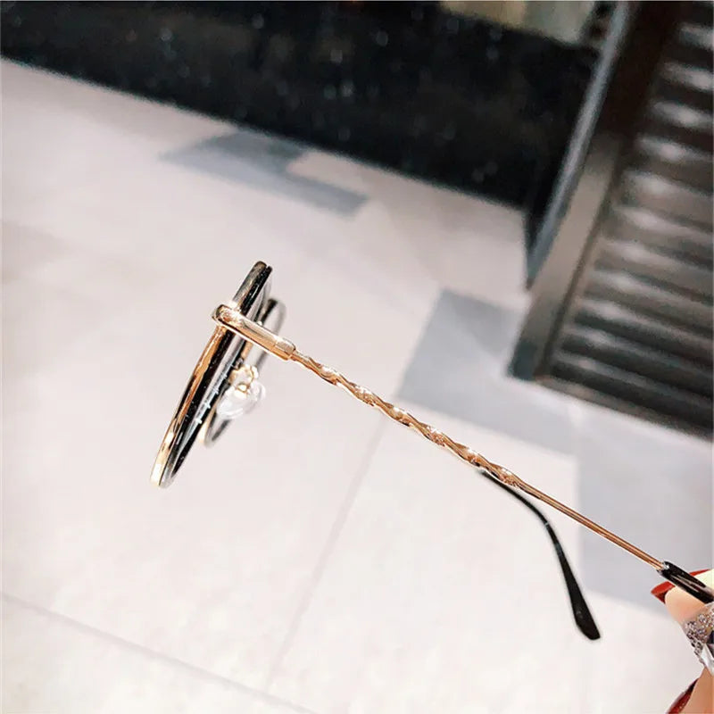 0 -1.0 -1.5 -2.0 To -6.0 Women Fashion Round Myopia Glasses Oversized Eyeglasses Frames Students Metal Anti-blue Clear Glasses