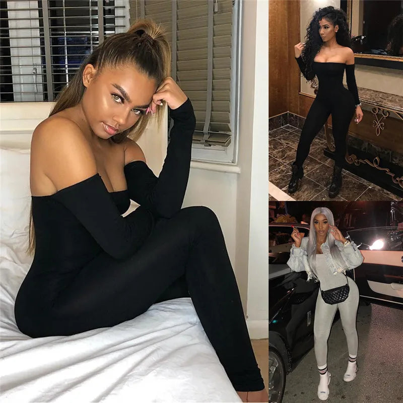 Sexy Women Jumpsuits Ladies Clothes Long Sleeve Off Shoulder Bodycon Playsuit Party Jumpsuit Romper