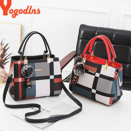 Yogodlns New Luxury Handbag Women Stitching Wild Messenger Designer Brand Plaid Shoulder Ladies Totes