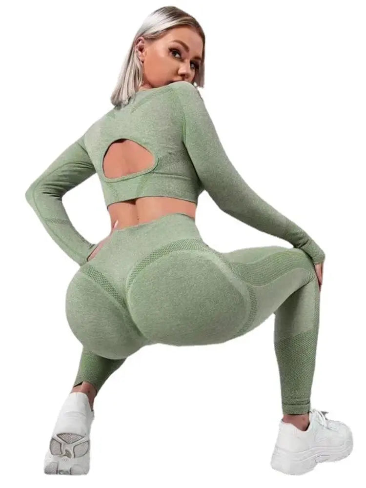 2023 New Arrival Compression High Elastic Comfortable Seamless Clothing Butt Lift Sportswear Active Wear Women 2 PCS Yoga Set Chic Le'Meek
