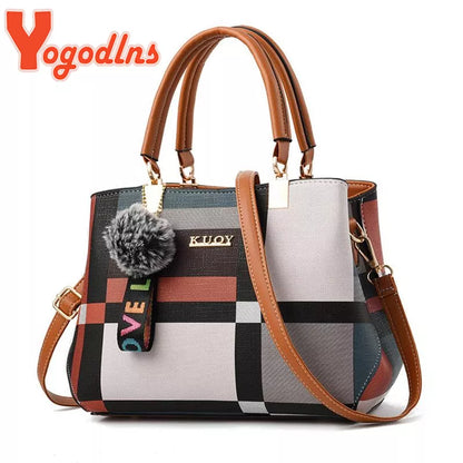 Yogodlns New Luxury Handbag Women Stitching Wild Messenger Designer Brand Plaid Shoulder Ladies Totes