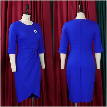 Lady Elegant Summer Dress O-neck Half Sleeve Solid Casual Midi Dresses Alibaba