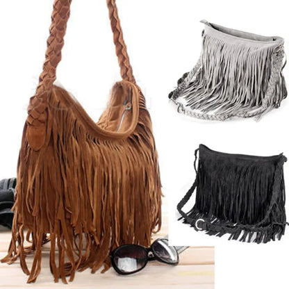 Hot Style Women Cross Body Bag Shoulder Bag Handbag Tassel Zipper Large Messenger Bag Fashion Ladies Faux Fur Bags 3 Colors