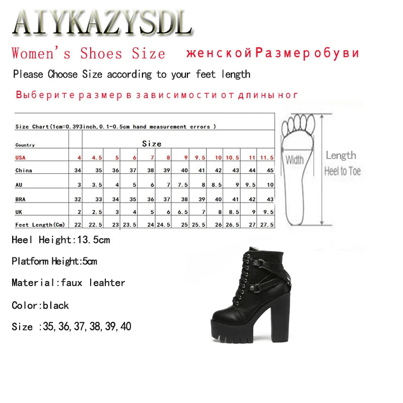 AIYKAZYSDL Gothic Cross Strap Ankle Boots Women Faux Leather Platform Block Chunky Thick Ultra High Heel Gladiator Shoes Bootie