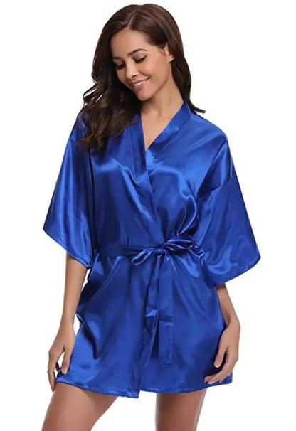 RB032 2018 New Silk Kimono Robe Bathrobe Women Silk Bridesmaid Robes Sexy Navy Blue Robes Satin Robe Ladies Dressing Gowns Chic Le'Meek