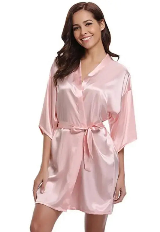 RB032 2018 New Silk Kimono Robe Bathrobe Women Silk Bridesmaid Robes Sexy Navy Blue Robes Satin Robe Ladies Dressing Gowns Chic Le'Meek