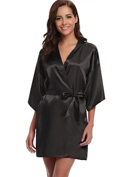 RB032 2018 New Silk Kimono Robe Bathrobe Women Silk Bridesmaid Robes Sexy Navy Blue Robes Satin Robe Ladies Dressing Gowns Chic Le'Meek