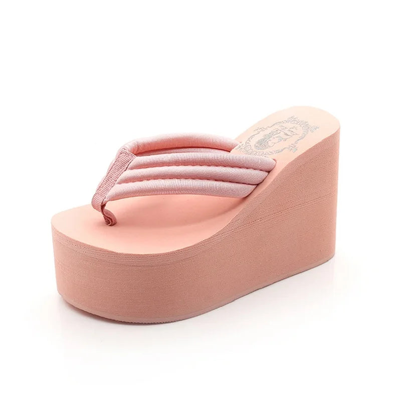 Women Fashion Summer Chunky Sole Wedges Heels Flip Flops Casual Shoes New Arrival Waterproof Taiwan Slippers Sexy Lady Sandals