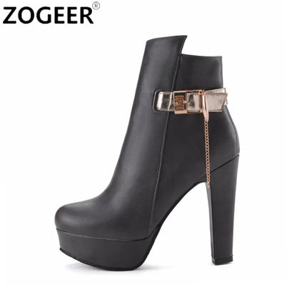 Fashion Ankle Boots For Women High Heels Buckle Short Boot Platform Black White pu Leather Party Dance Shoes Ladies Large Size