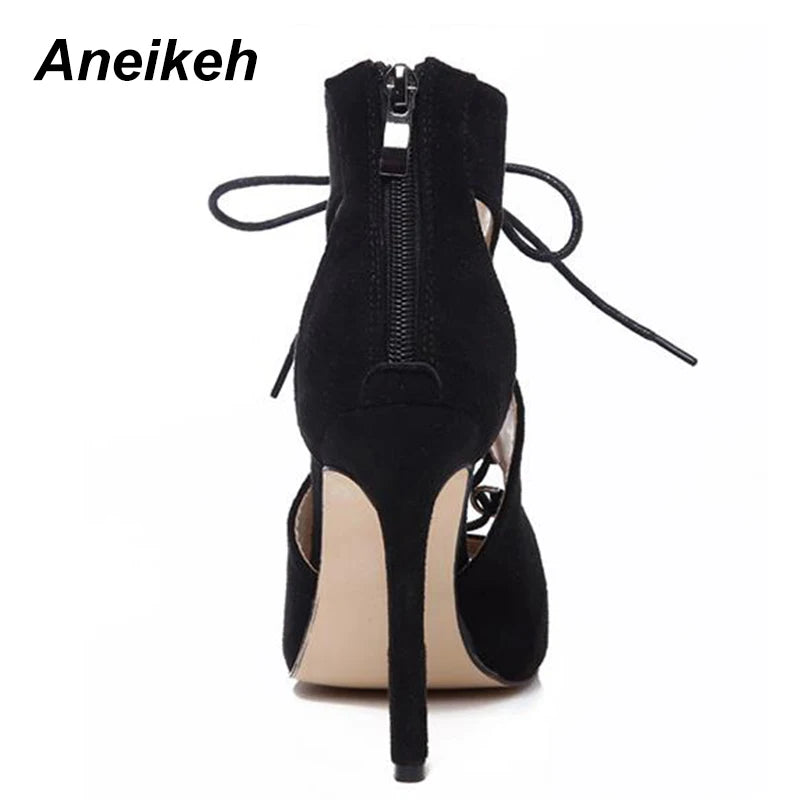 Aneikeh 2024 Spring Woman Shoes Snake Grain Splicing Strap Sandals Fashion Show 35-42 Rome Ankle Strap Open Toe Party Sandals