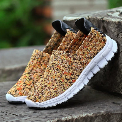 Women Flats Summer Casual Shoes Breathable Sneakers Female Woven Walking Shoes Slip On Ladies Loafers Handmade Big Size 35-44