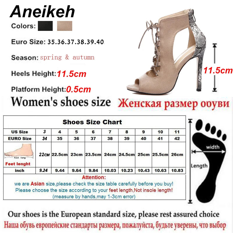 Aneikeh 2024 Spring Woman Shoes Snake Grain Splicing Strap Sandals Fashion Show 35-42 Rome Ankle Strap Open Toe Party Sandals