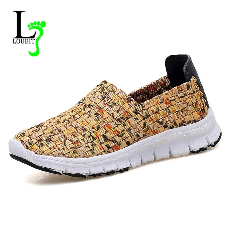 Women Flats Summer Casual Shoes Breathable Sneakers Female Woven Walking Shoes Slip On Ladies Loafers Handmade Big Size 35-44