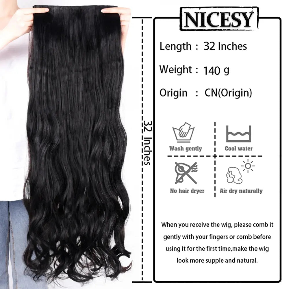NICESY Synthetic Long Wavy 5 Clips Hair Extensions 22Inch/32Inch Clip On Hair Extensions High Tempreture Fake For Women Chic Le'Meek
