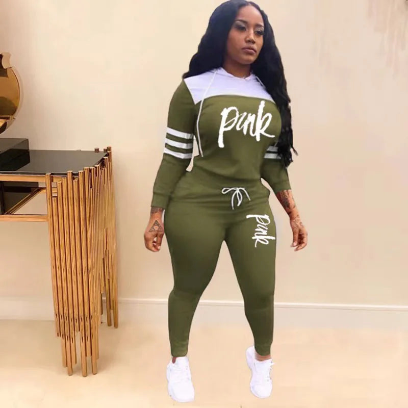 2020 Fashion Pink Letter Print Tracksuits Women Two Piece Set Spring t-shirt Tops and Pants Jogger Set Suits Casual 2pcs Outfits