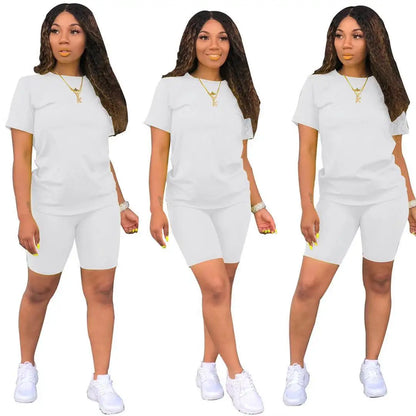 Women Two Pieces Sets Summer Tracksuits Short Sleeve Tops+Jogger Shorts  Fitness Outfit GL5263