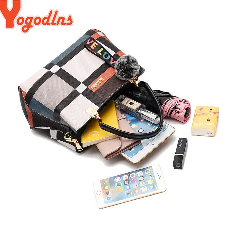 Yogodlns New Luxury Handbag Women Stitching Wild Messenger Designer Brand Plaid Shoulder Ladies Totes