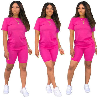 Women Two Pieces Sets Summer Tracksuits Short Sleeve Tops+Jogger Shorts  Fitness Outfit GL5263