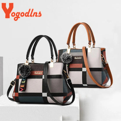 Yogodlns New Luxury Handbag Women Stitching Wild Messenger Designer Brand Plaid Shoulder Ladies Totes