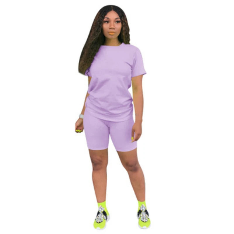 Women Two Pieces Sets Summer Tracksuits Short Sleeve Tops+Jogger Shorts  Fitness Outfit GL5263