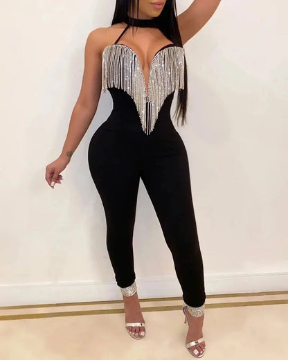 Women Tassels Jumpsuit Romper Spring Autumn Sleeveless V Neck Pants Jumpsuit Clubwear Trousers Outfit Clothes For Female Temu