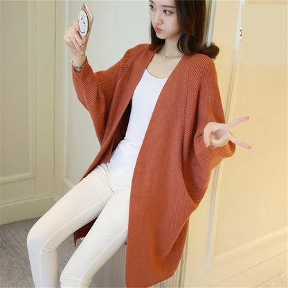 2023 Long Cardigan Women Sweater Autumn Winter Bat Sleeve Knitted Sweater Femme Jacket Loose Ladies Sweaters Cardigans New