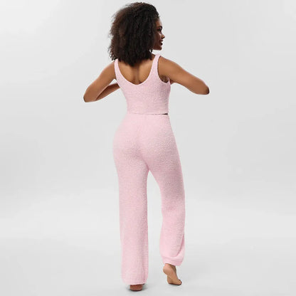 Oem Odm Winter Pajamas Sets for Woman Tank Top Vest and Lounge Wear Three Piece Robes Set Camisole  Long Pants Home Wear Chic Le'Meek