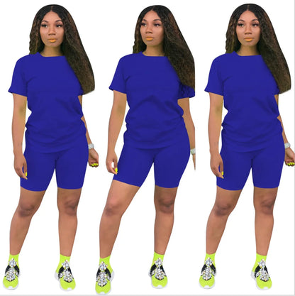 Women Two Pieces Sets Summer Tracksuits Short Sleeve Tops+Jogger Shorts  Fitness Outfit GL5263