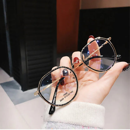 0 -1.0 -1.5 -2.0 To -6.0 Women Fashion Round Myopia Glasses Oversized Eyeglasses Frames Students Metal Anti-blue Clear Glasses