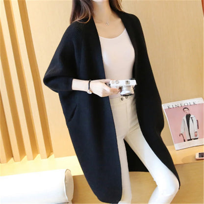 2023 Long Cardigan Women Sweater Autumn Winter Bat Sleeve Knitted Sweater Femme Jacket Loose Ladies Sweaters Cardigans New