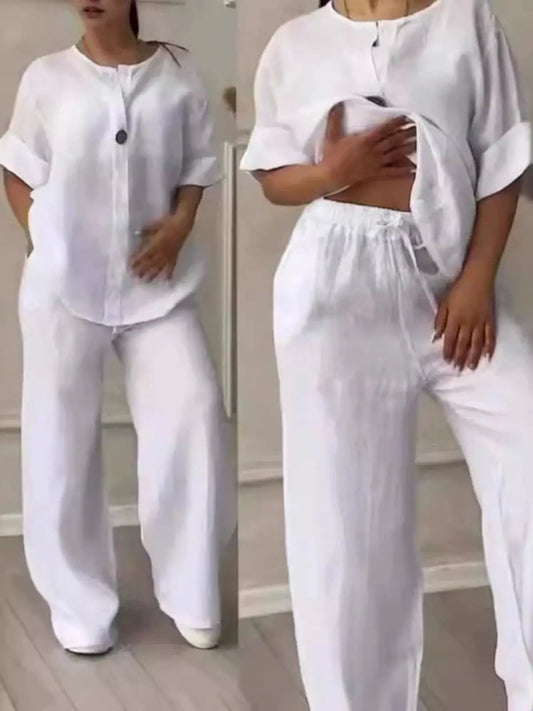 Solid Color Top Casual Suit Pants Solid Color and V-neck Tops pants suit Tmall