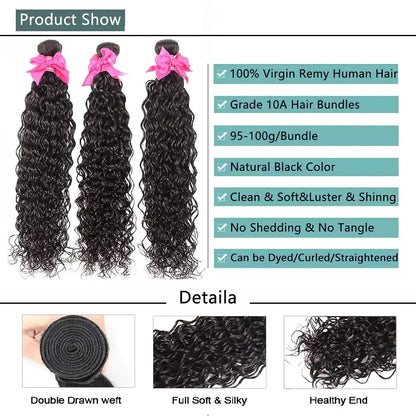 Water Wave Human Hair Bundles Curly Deep Wave 3 Bundles  Brazilian Natural Black Human Hair Remy Hair 100% Human Hair Natural Temu