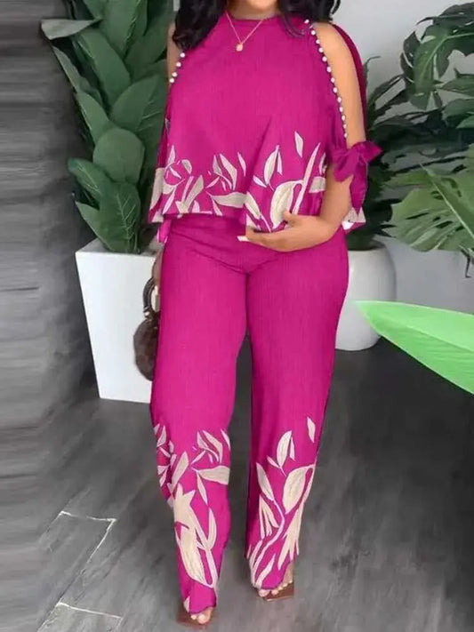 Female Clothing Summer Women Outfit Pearl Off The Shoulder Blouse and Trouser Temu