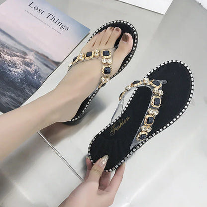 Shoes Woman Spring Summer 2022 Thong Flat Flip Flops Rhinestone Fashion Comfortable Opened Toe Luxury Sandals Women Designers