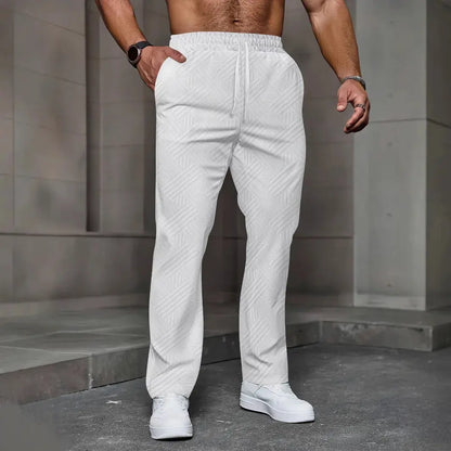 Men's sporty casual trousers, fashionable jacquard elastic waist street pants, solid-color loose all-season pants Chic Le'Meek