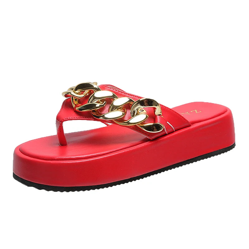 New Women Slippers Fashion Sexy Chain Flip-flops Slip-on Comfort Beach Shoes Platform Flat Sandals Plus Size Zapatillas De Mujer