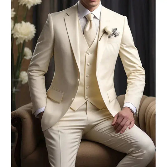 Elegant Wedding Men's Suits  Blazer Slim Fit 3 Pcs Jacket Pants Vest Luxury Costume Homme Formal Party Male Clothing Chic Le'Meek